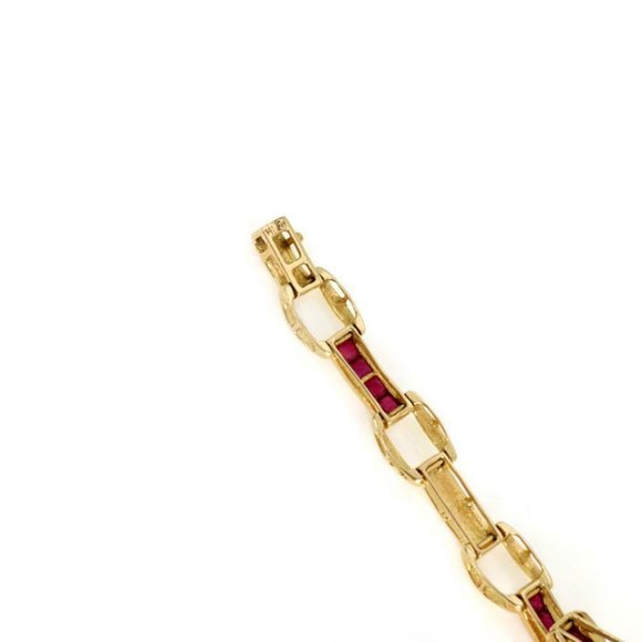 Vintage 1.50ct Ruby 14k YGold Open Link Bracelet - Picture 4 of 5